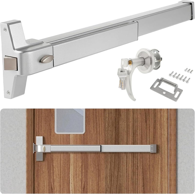 BEAMNOVA 27.5 in Commercial Door Push Bar Panic Exit Device with Exterior Lever Lock Key Roller Strike Plate End Cap Universal Emergency Hardware, for 27.5 to 41 inches Wide Door, Metallic - Image 1